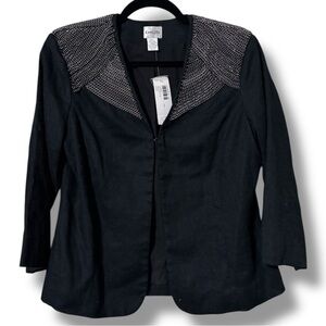 Chico’s women’s size 1 (8/10) chained Galloway 3/4 jacket black linen blend NWT